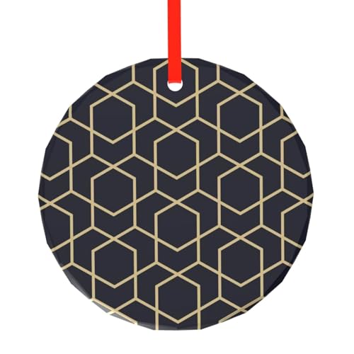 YZHYWJFF Geometrische Linien gedruckt kreisförmiger Glasanhänger Weihnachtsbaumschmuck von YZHYWJFF