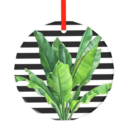 YZHYWJFF Grünes Palmblatt bedruckter runder Glasanhänger Weihnachtsbaumschmuck von YZHYWJFF