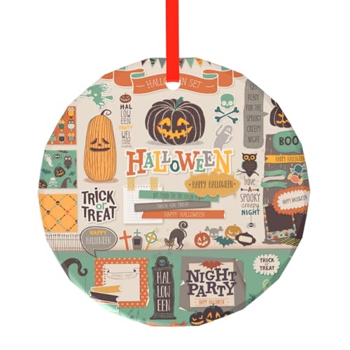 YZHYWJFF Halloween Scrapbook Bedruckter runder Glasanhänger Weihnachtsbaumschmuck von YZHYWJFF