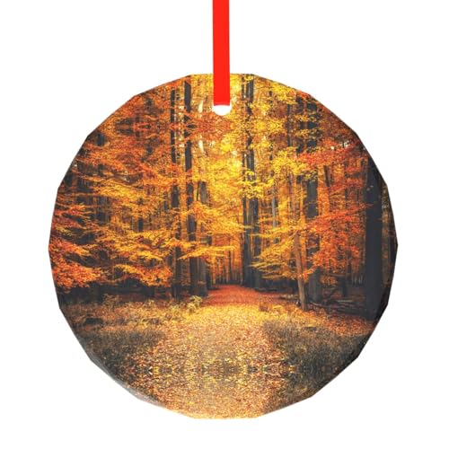 YZHYWJFF Herbstlandschaft Hintergrund gedruckt kreisförmiger Glasanhänger Weihnachtsbaumschmuck von YZHYWJFF
