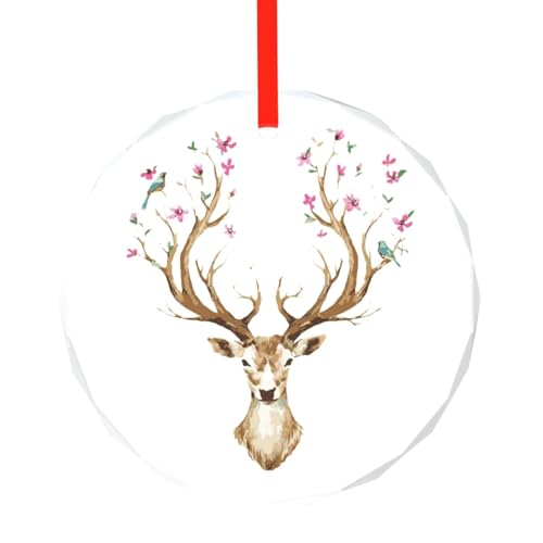YZHYWJFF Hirschgeweih Bedruckter runder Glasanhänger Weihnachtsbaumschmuck von YZHYWJFF