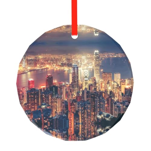 YZHYWJFF Hong Kong Bedruckter runder Glasanhänger Weihnachtsbaumschmuck von YZHYWJFF