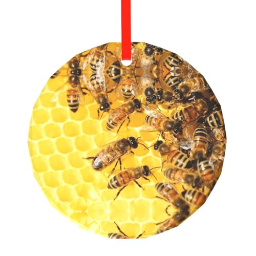 YZHYWJFF Honigbienen bedruckter runder Glasanhänger Weihnachtsbaumschmuck von YZHYWJFF