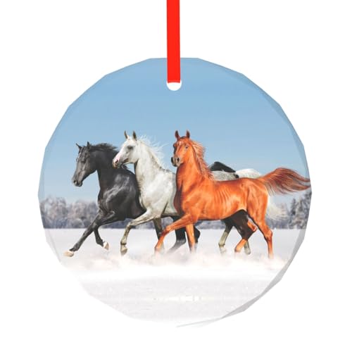 YZHYWJFF Hübsche Pferde bedruckter runder Glasanhänger Weihnachtsbaumschmuck von YZHYWJFF