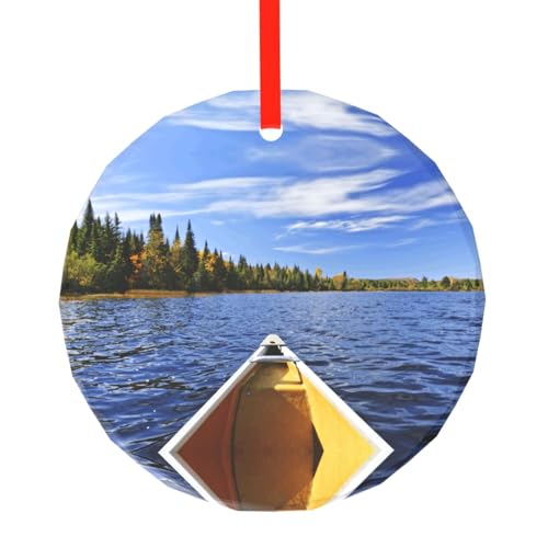YZHYWJFF Kanu auf See bedruckter runder Glasanhänger Weihnachtsbaumschmuck von YZHYWJFF