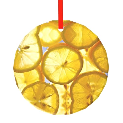 YZHYWJFF Lemon Slices Bedruckter runder Glasanhänger Weihnachtsbaumschmuck von YZHYWJFF
