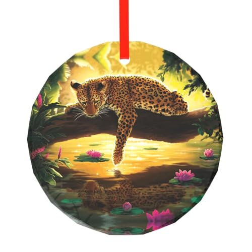 YZHYWJFF Lustiger Leoparden-bedruckter runder Glasanhänger, Weihnachtsbaumschmuck von YZHYWJFF