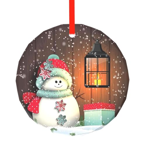 YZHYWJFF Niedlicher Schneemann bedruckter runder Glasanhänger Weihnachtsbaumschmuck von YZHYWJFF