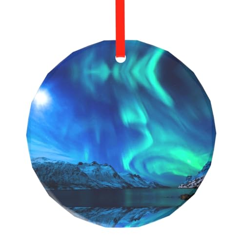 YZHYWJFF Northern Lights Bedruckter runder Glasanhänger Weihnachtsbaumschmuck von YZHYWJFF