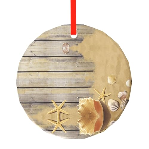 YZHYWJFF Ocean Beach Sands Bedruckter runder Glasanhänger Weihnachtsbaumschmuck von YZHYWJFF