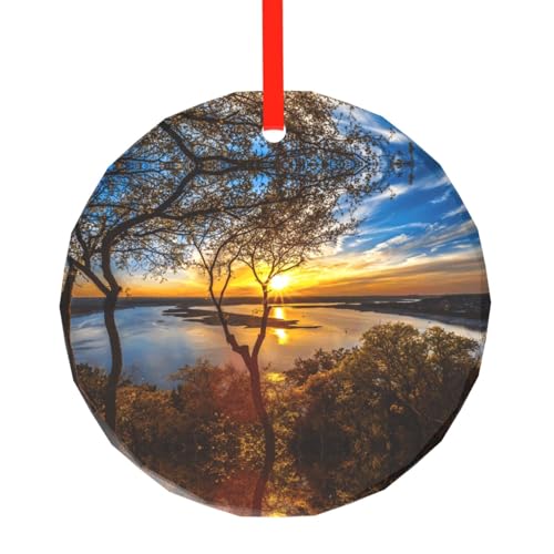 YZHYWJFF Ocean Sunset Bedruckter runder Glasanhänger Weihnachtsbaumschmuck von YZHYWJFF