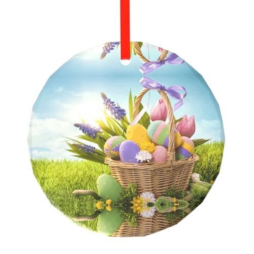 YZHYWJFF Ostereier Bedruckter runder Glasanhänger Weihnachtsbaumschmuck von YZHYWJFF