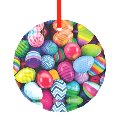 YZHYWJFF Ostereier Bedruckter runder Glasanhänger Weihnachtsbaumschmuck von YZHYWJFF