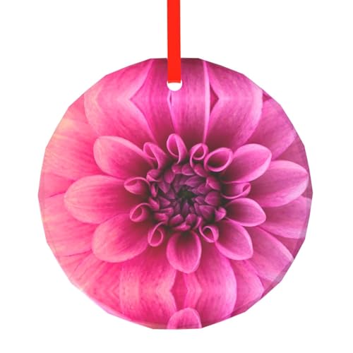 YZHYWJFF Rosafarbener Dahlie bedruckter runder Glasanhänger Weihnachtsbaumschmuck von YZHYWJFF