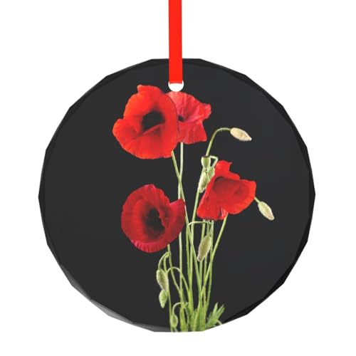 YZHYWJFF Rote Blume gedruckt kreisförmiger Glasanhänger Weihnachtsbaumschmuck von YZHYWJFF