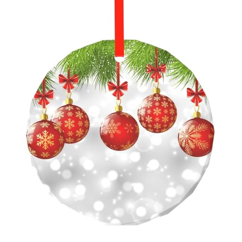 YZHYWJFF Rote Kugel Weihnachten gedruckt kreisförmiger Glasanhänger Weihnachtsbaumschmuck von YZHYWJFF