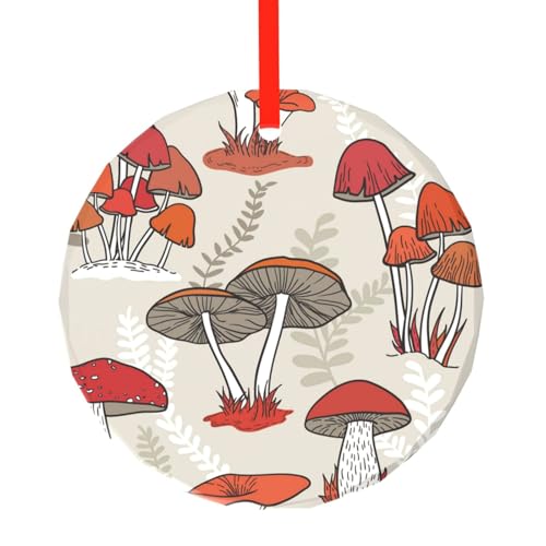 YZHYWJFF Rote Pilze bedruckter runder Glasanhänger Weihnachtsbaumschmuck von YZHYWJFF