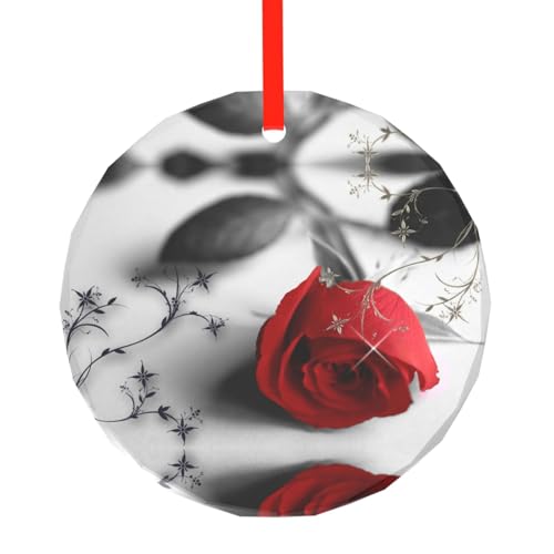YZHYWJFF Rote Rose bedruckter runder Glasanhänger Weihnachtsbaumschmuck von YZHYWJFF