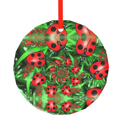 YZHYWJFF Roter Marienkäfer bedruckter runder Glasanhänger Weihnachtsbaumschmuck von YZHYWJFF