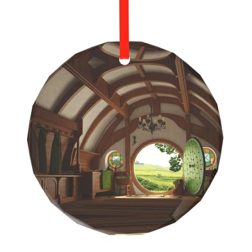 YZHYWJFF Schöner Dorf bedruckter runder Glasanhänger Weihnachtsbaumschmuck von YZHYWJFF