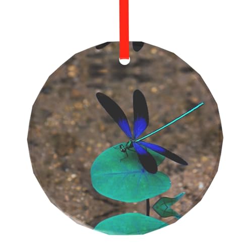 YZHYWJFF Schwarzer und blauer Libelle bedruckter runder Glasanhänger Weihnachtsbaumschmuck von YZHYWJFF