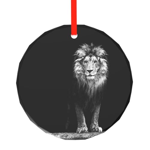 YZHYWJFF Schwarzer und weißer Löwe bedruckter runder Glasanhänger Weihnachtsbaumschmuck von YZHYWJFF