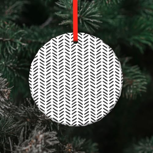 YZHYWJFF Schwarzer und weißer gemusterter runder Glasanhänger, Weihnachtsbaumschmuck von YZHYWJFF