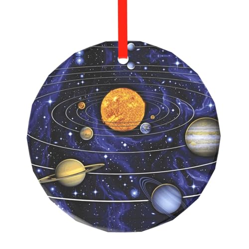 YZHYWJFF Sonnensystem bedruckter runder Glasanhänger Weihnachtsbaumschmuck von YZHYWJFF