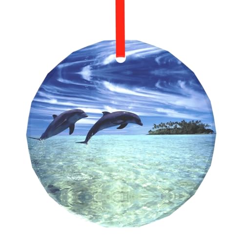 YZHYWJFF Springende Wale Bedruckter runder Glasanhänger Weihnachtsbaumschmuck von YZHYWJFF