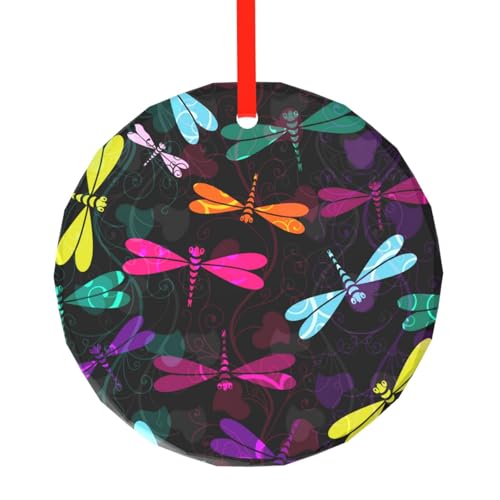 YZHYWJFF Süßer Libellen-bedruckter runder Glasanhänger, Weihnachtsbaumschmuck von YZHYWJFF
