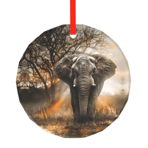 YZHYWJFF Tropischer afrikanischer Elefant bedruckter runder Glasanhänger Weihnachtsbaumschmuck von YZHYWJFF