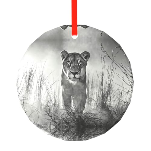 YZHYWJFF Weiblicher Löwe bedruckter runder Glasanhänger Weihnachtsbaumschmuck von YZHYWJFF