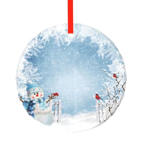 YZHYWJFF Weihnachts-Schneemann bedruckter runder Glasanhänger Weihnachtsbaumschmuck von YZHYWJFF