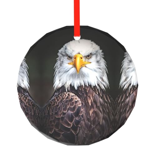YZHYWJFF Weißer Kopf Adler Gedruckt Kreis Glas Anhänger Weihnachtsbaum Dekoration von YZHYWJFF