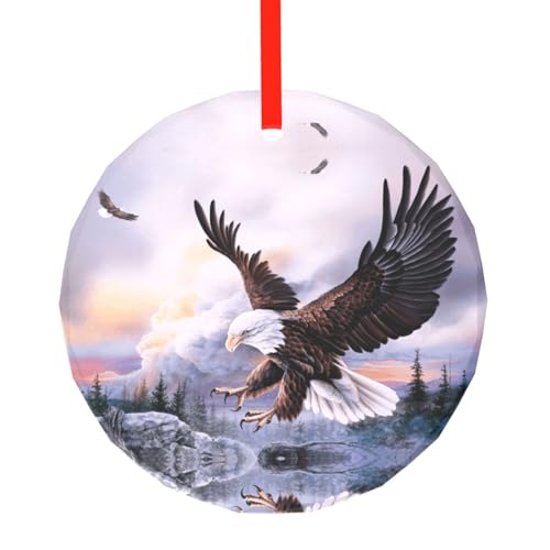 YZHYWJFF Weißkopfseeadler bedruckter runder Glasanhänger Weihnachtsbaumschmuck von YZHYWJFF
