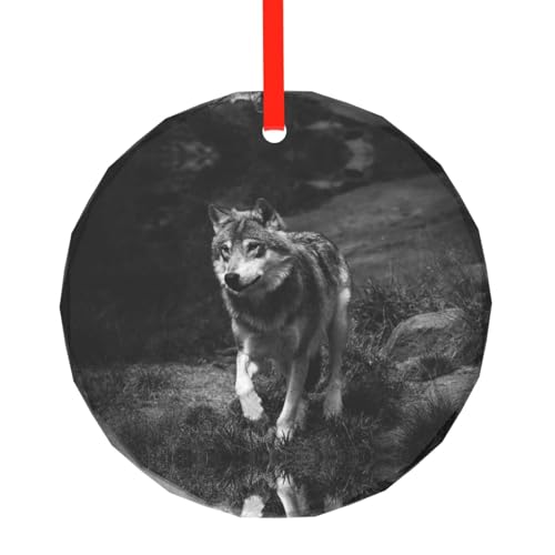 YZHYWJFF Wild Life Wolf Bedruckter runder Glasanhänger Weihnachtsbaumschmuck von YZHYWJFF
