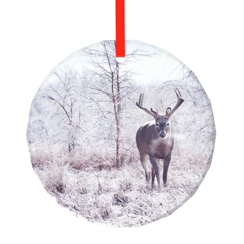 YZHYWJFF Winterhirsch Bedruckter runder Glasanhänger Weihnachtsbaumschmuck von YZHYWJFF