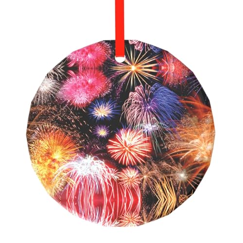 YZHYWJFF Wunderschöner Feuerwerk bedruckter runder Glasanhänger Weihnachtsbaumschmuck von YZHYWJFF