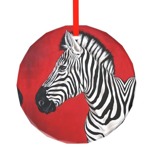 YZHYWJFF Zebra rot bedruckter runder Glasanhänger Weihnachtsbaumschmuck von YZHYWJFF