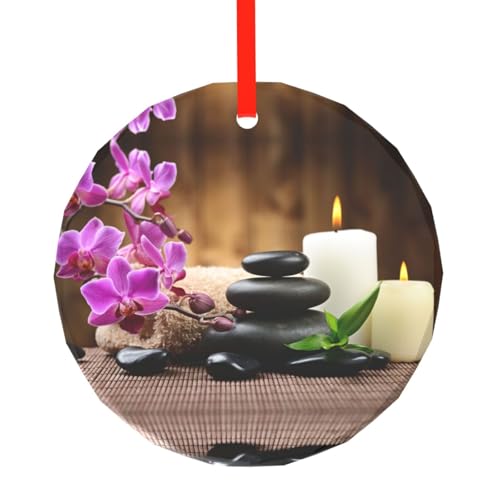 YZHYWJFF Zen Stein gedruckt kreisförmiger Glasanhänger Weihnachtsbaumschmuck von YZHYWJFF