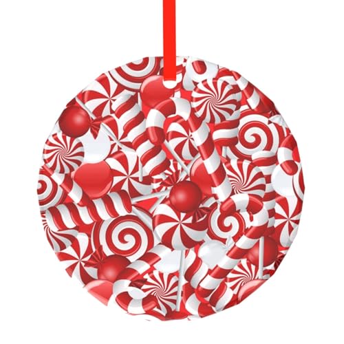 YZHYWJFF Zuckerstangen bedruckter runder Glasanhänger Weihnachtsbaumschmuck von YZHYWJFF