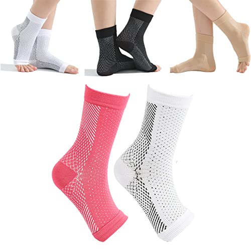 YZJJ Neuropathie-Socken von Heelsium, Unisex-Socken für Plantarfasziitis, Kompressions-Fußärmelsocken für Damen und Herren (Weiß + Schwarz + Rot, L/XL) von YZJJ