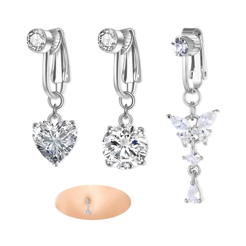 YZROHYI 3 Stück Falsch Bauchnabelpiercing Clip,Piercing Bauchnabel Chirurgenstahl,Belly Button Piercings,Bauchpiercing Fake,Hängendes Bauchnabelpiercing Ring,Bauch Nicht Piercing Schmuck für Damen von YZROHYI