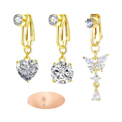 YZROHYI 3 Stück Falsch Bauchnabelpiercing Clip,Piercing Bauchnabel Chirurgenstahl,Belly Button Piercings,Bauchpiercing Fake,Hängendes Bauchnabelpiercing Ring,Bauch Nicht Piercing Schmuck für Damen von YZROHYI