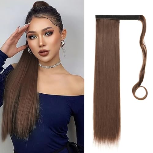 YZROHYI Perücke Pferdeschwanz Haarteil Zopf 55 CM,Haarextension Zopf Haarverlängerung,Ponytail Extension Glatt,Braids Extensions Zopf Locken,Perücke Frauen Lang,Fake Hair für Damen Mädchen - Braun von YZROHYI