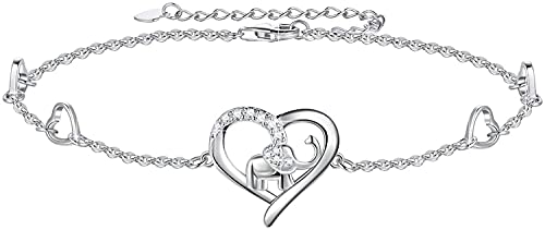 YZSFMZGE Herz Elefant Fußkettchen für Damen 925 Sterling Sterlingsilber Liebe Elefanten Fusskettchen Geschenk für Frauen Freundin Schmuck (Großes Armband) von YZSFMZGE