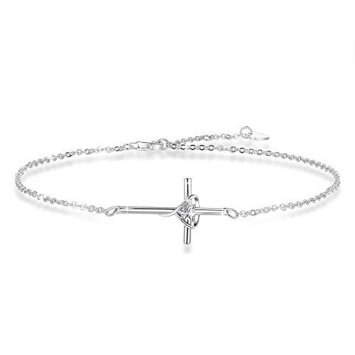 YZSFMZGE Kreuz Fußkettchen für Frauen 925 Sterlingsilber Fußkette Kreuz Herz Verstellbar Fußkettchen Armband für Mädchen (Kreuz Herz Fußkettchen/Großes Armband) von YZSFMZGE