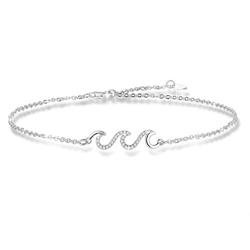 YZSFMZGE Ocean Beach Wave Fußkettchen Für Damen 925 Sterling Silber Verstellbares Sea Welle Fusskettchen Für Frauen (Großes Armband) von YZSFMZGE