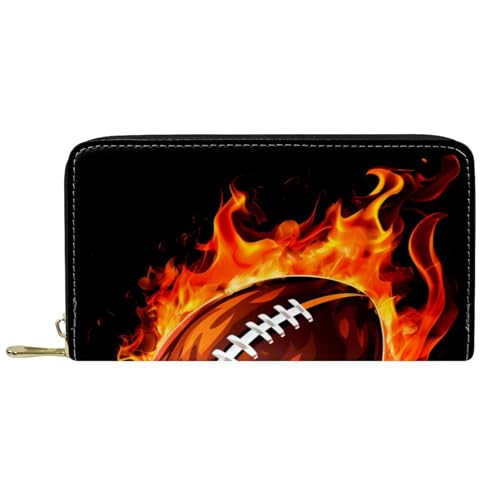 YZUOUZY Minimalistische Geldbörse für Herren, Geldbörse, Damen, Ledergeldbörse, American Football in Feuer, Kartenetui, mehrfarbig, 7.5x4.5x1 in, Komfortabel von YZUOUZY