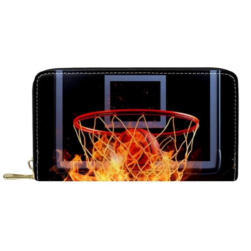 YZUOUZY Minimalistische Geldbörse für Herren, Geldbörse, Damen, Ledergeldbörse, Basketball, Flammensport, Kartenetui, mehrfarbig, 7.5x4.5x1 in, Komfortabel von YZUOUZY